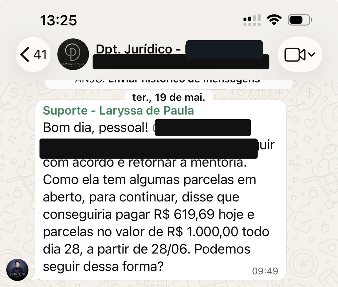 Conversa real de WhatsApp — Calote recuperado
