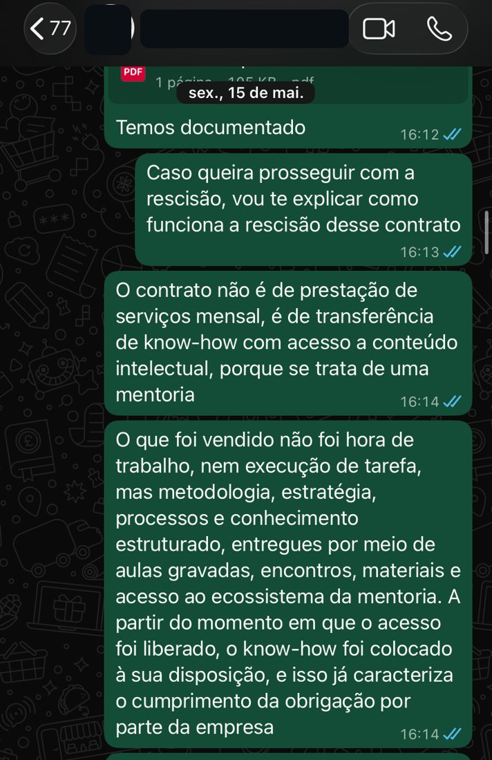Conversa real de WhatsApp — Material protegido